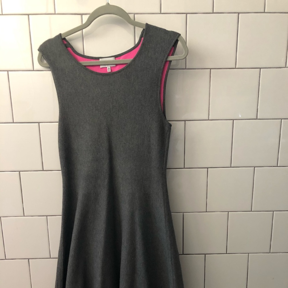 Hi lo hem gray knit Milly dress with hot pink pop